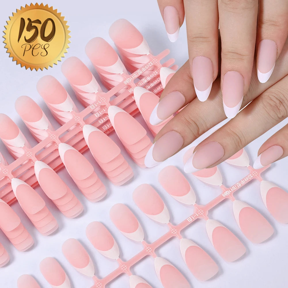 120/150 stk. matte hvite franske gelnegletipps medium mandel hudfargede presse-on negler 0,75-2,6 cm rosa/hudfargede ABS myke gelnegletipps