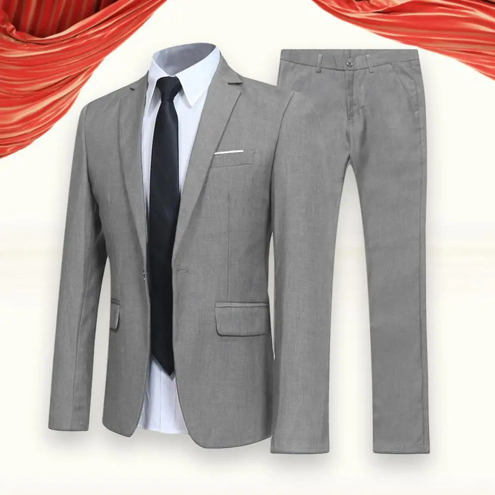 Traje de negocios informal para hombre, color liso, cuello vuelto, ajustado, traje de novio para boda, blazer, pantalones, conjuntos para hombre