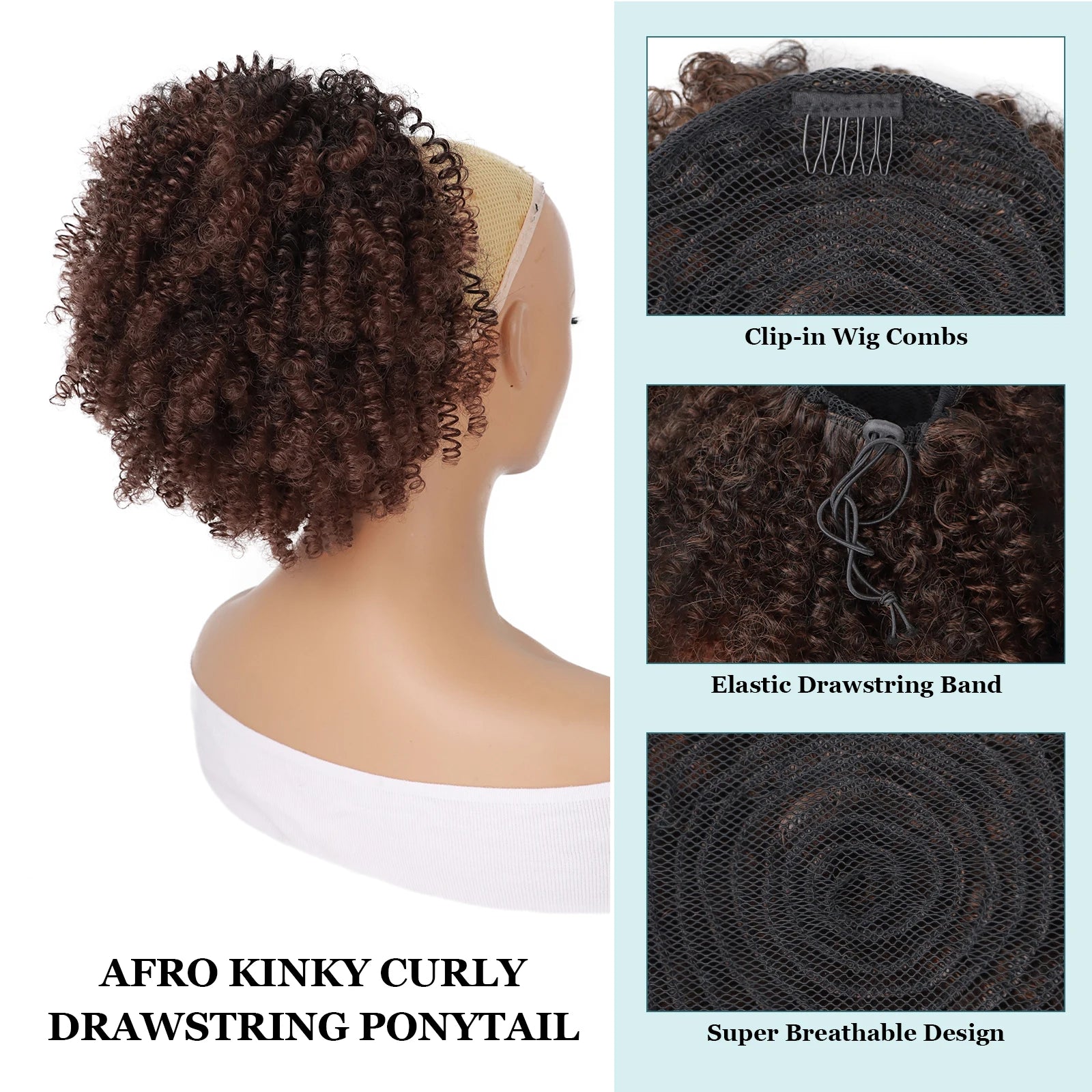 Afro Puff Crépu Bouclé Queue de Cheval à Cordon Extension Chignon pour Femmes Noires Perruque Courte Synthétique Afro Crépu Bouclé Postiche Cheveux Afro