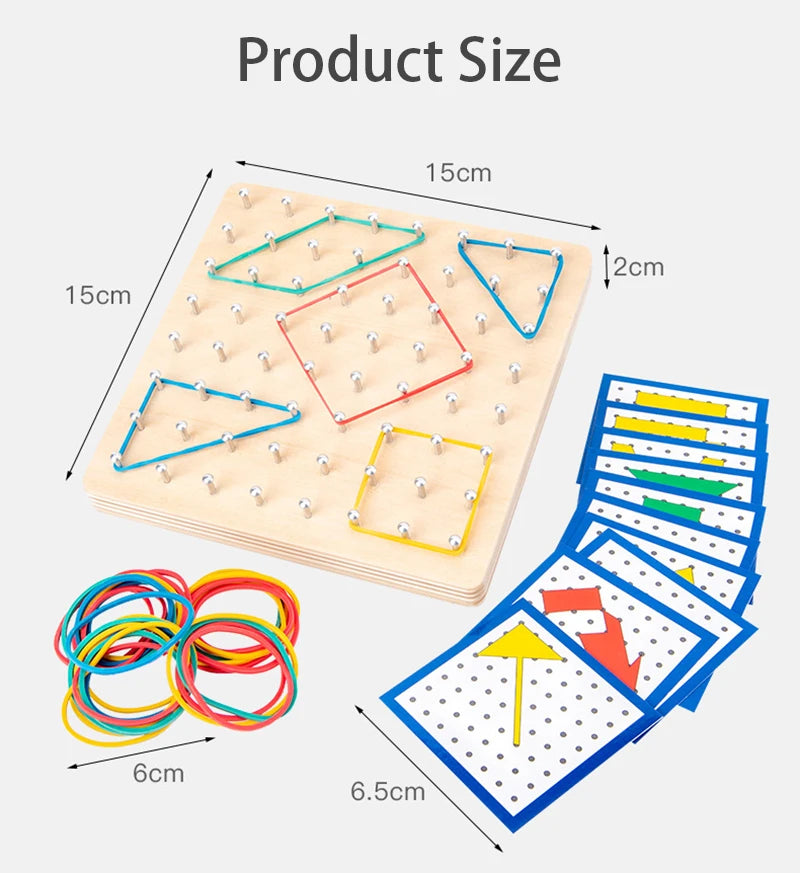Juego de juguetes de madera Montessori de matemáticas para niños, figuras geométricas, banda elástica, tabla de clavos, juguete educativo creativo, regalo de Navidad ideal
