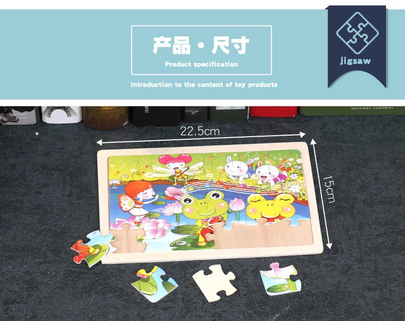Rompecabezas de madera de 24 piezas para niños, diseño de animales de dibujos animados, juguete educativo temprano de madera para niños, regalo