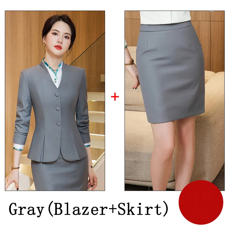 Trajes de falda de negocios para mujer, de primavera, formales, uniformes, blazers femeninos para mujer, conjuntos profesionales para oficina