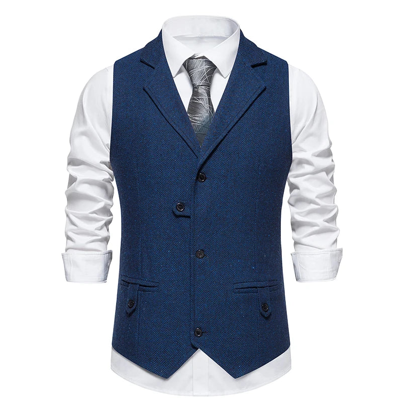 Chaleco de Traje de Hombre de Espiga Chaleco de Negocios Boda Casual Cuello Vuelto Chalecos de Vestir para Hombres Fiesta Formal V07