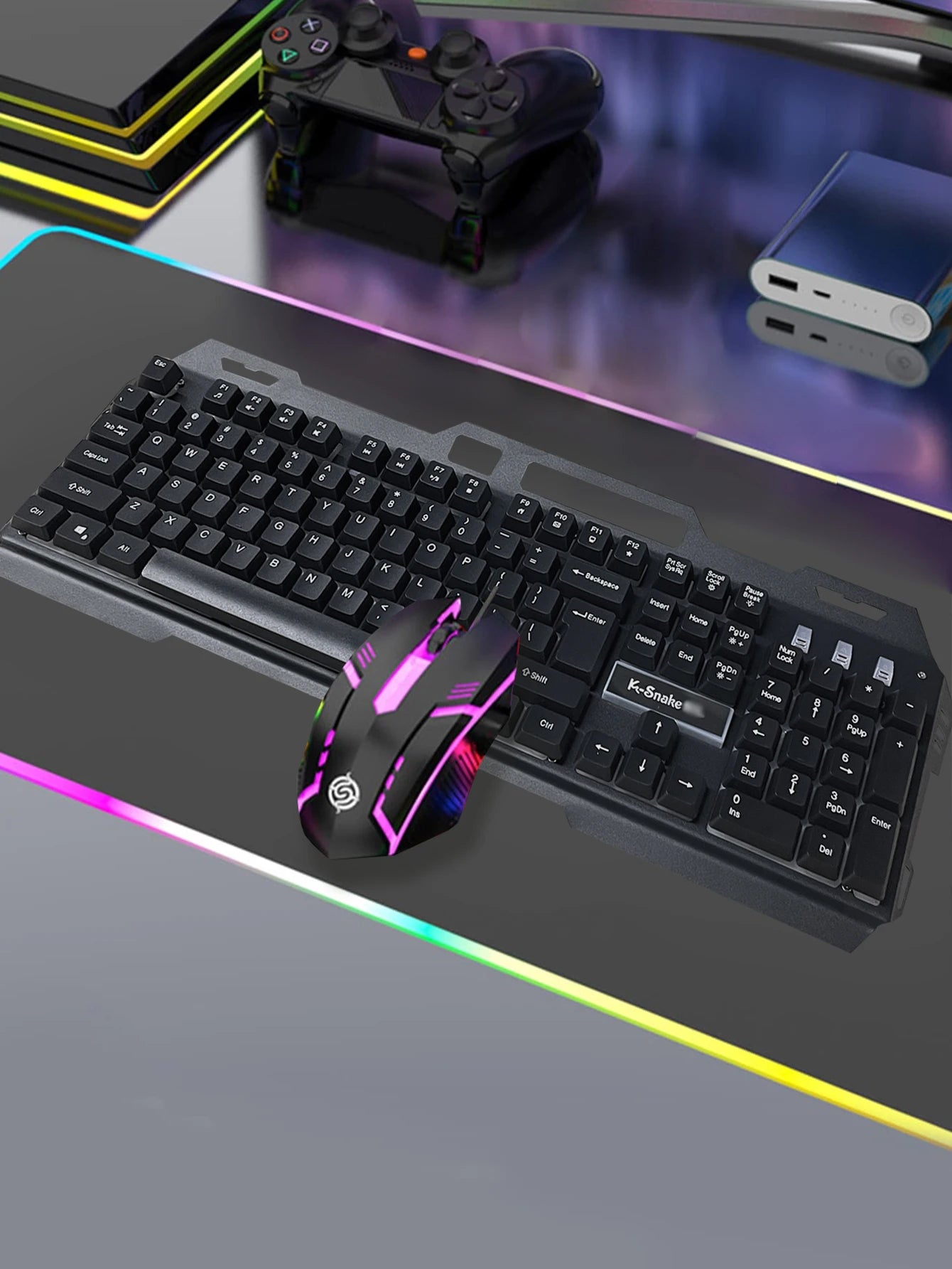 Glow-tastatur og -mussett