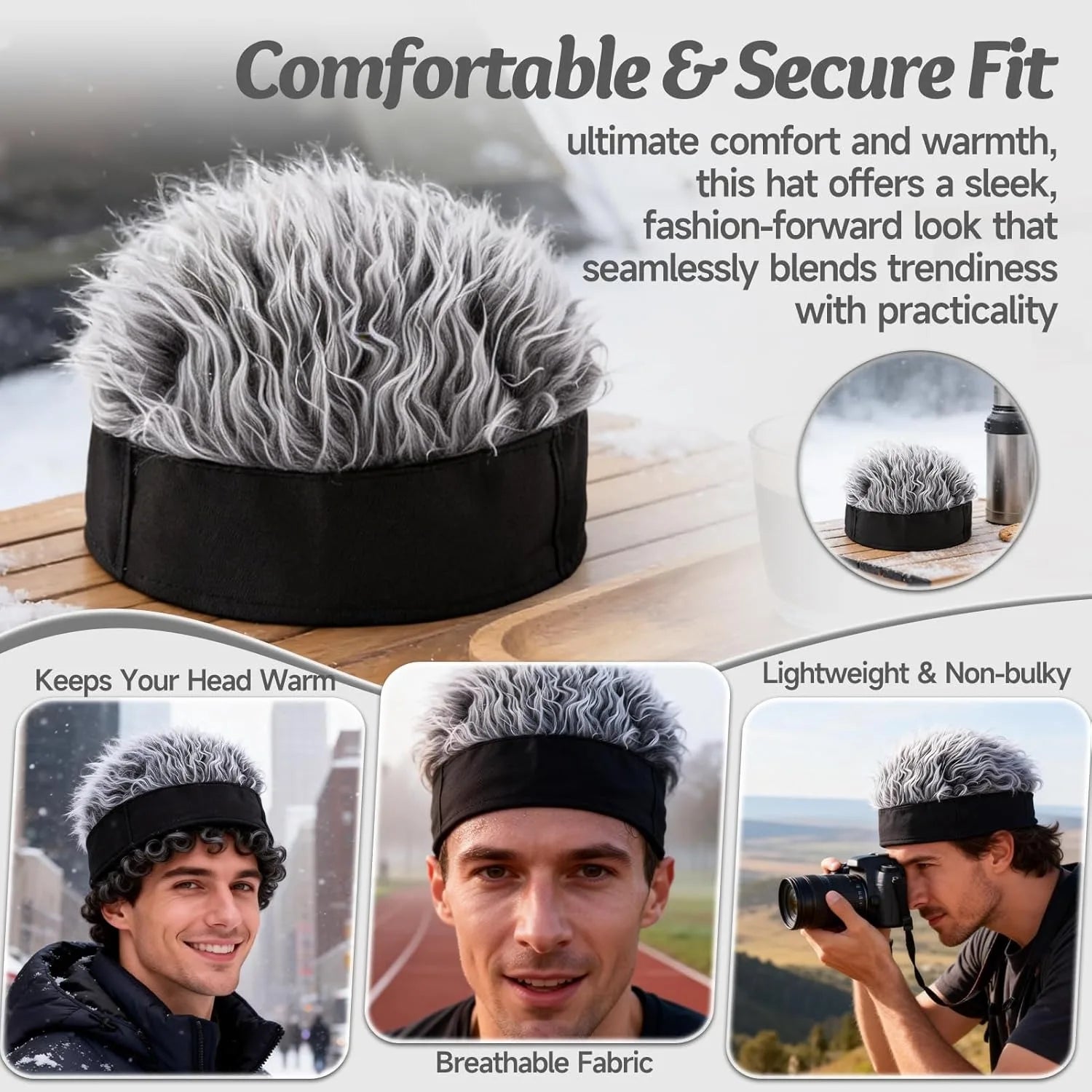 Grey Spiky Wig Beanie