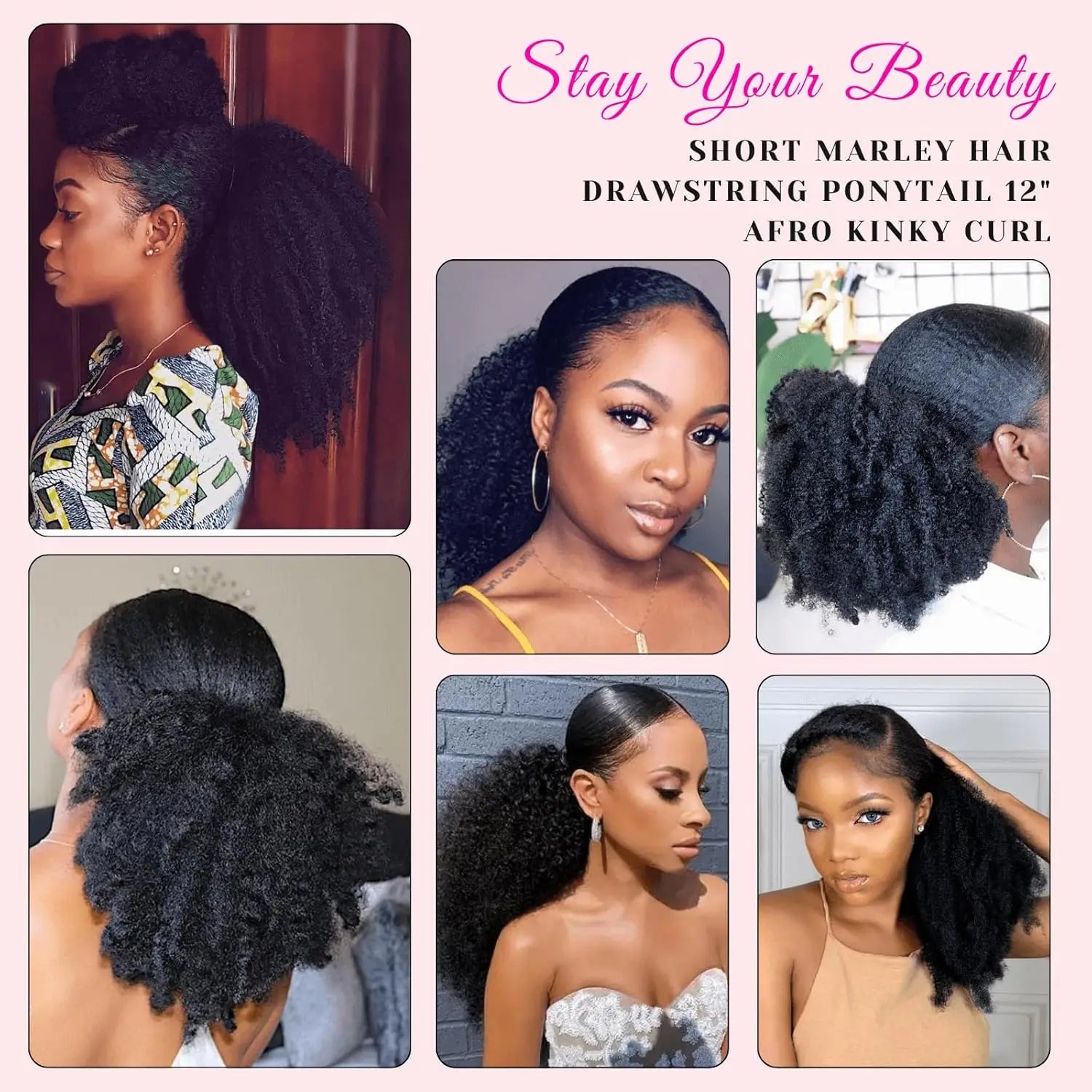 Queue de cheval courte de 10 pouces en cheveux Marley, cordon de serrage, chignon afro noir 4C, cheveux de tressage avec pinces, queue de cheval synthétique bouclée afro crépu