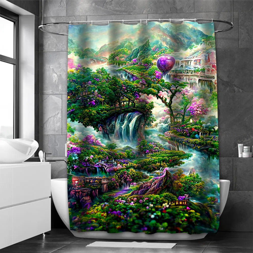 Dream view Cottage Bathing Curtain Bathroom Shower Curtain Waterproof With 12 Hooks Home Deco Free Ship