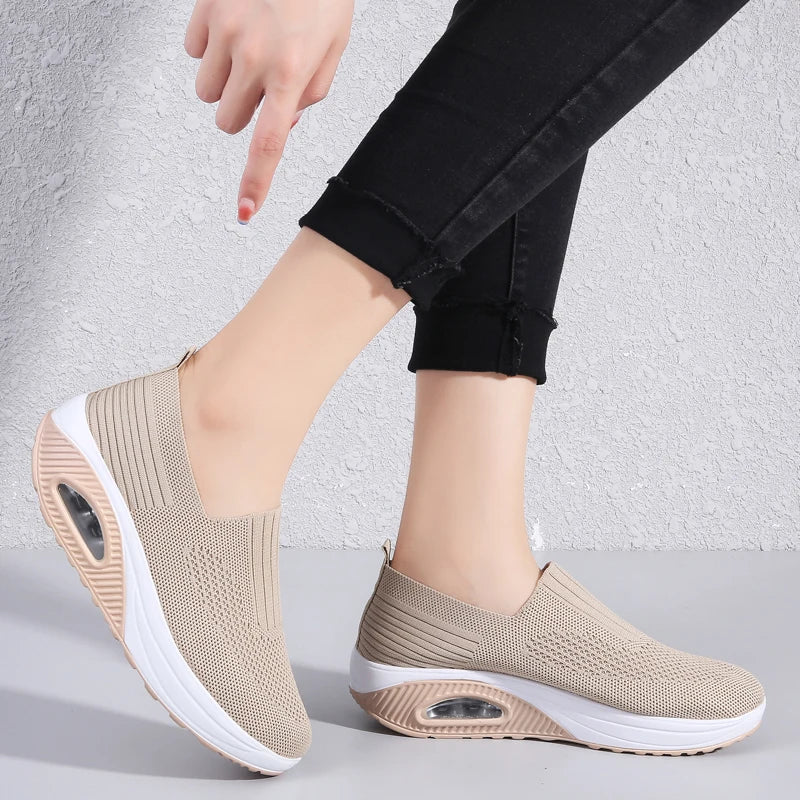 Zapatillas de deporte para mujer, zapatos vulcanizados, zapatos de plataforma de moda para mujer, zapatos planos sólidos, zapatos casuales transpirables con cuña para caminar o correr