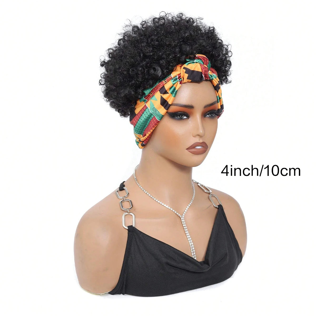 Pelucas negras con diadema para mujeres, peluca rizada afro Kinky con cabello sintético corto y diademas adjuntas