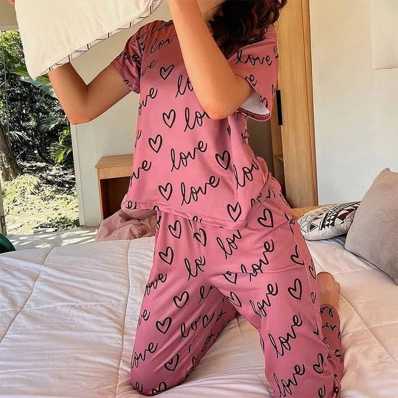 Pink Letter Print Pajama Set