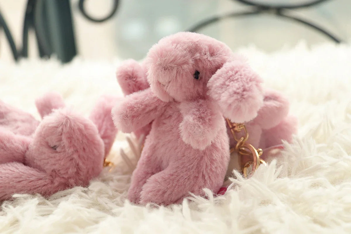 Porte-clés lapin en peluche, mignon, dessin animé, pompon, bibelot, jouet, sac, voiture, téléphone portable, pendentif, bijoux, cadeau