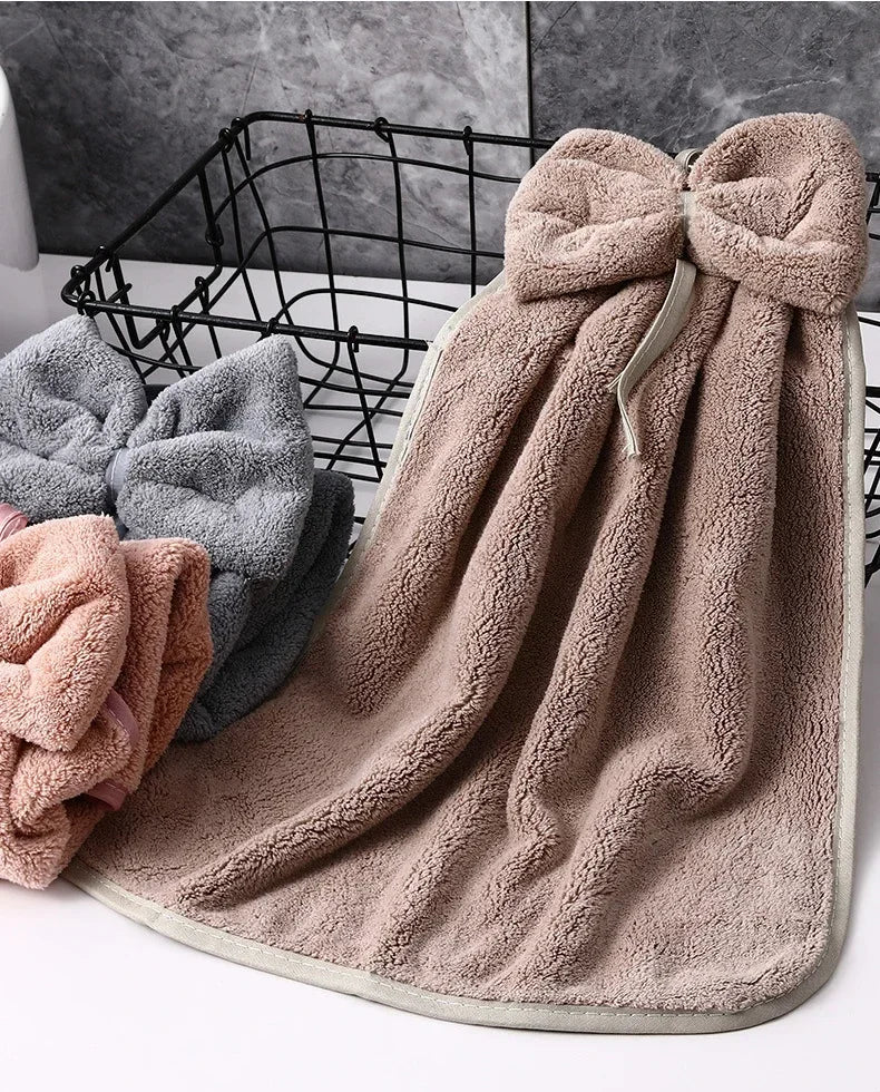 Toallas de mano con lazo para cocina, baño, de terciopelo coral, microfibra, suaves, de secado rápido, absorbentes, paños de limpieza, toalla de rizo para sauna en casa