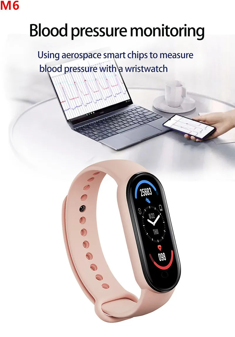 Pulsera inteligente multifunción, monitor de ritmo cardíaco y presión arterial, podómetro, música, monitorización del sueño, reloj deportivo inteligente M6