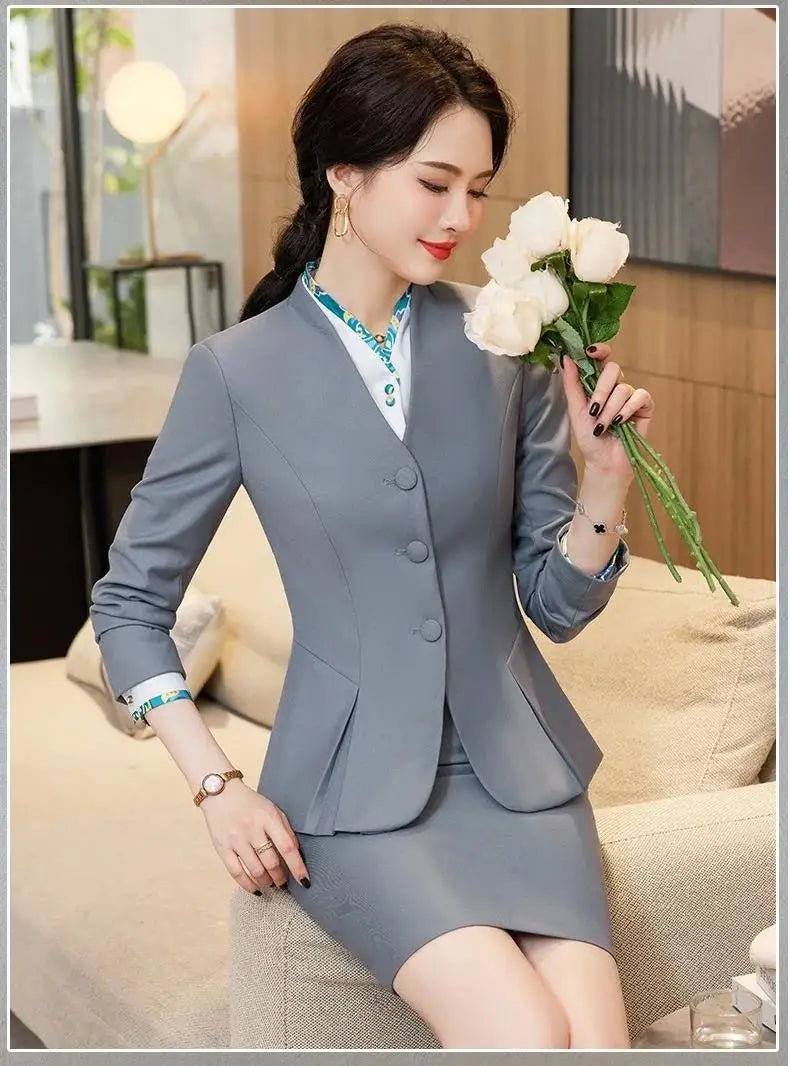 Trajes de falda de negocios para mujer, de primavera, formales, uniformes, blazers femeninos para mujer, conjuntos profesionales para oficina