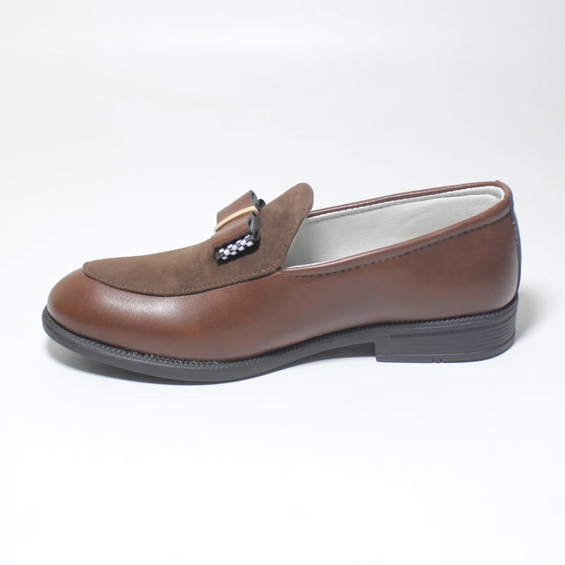 Kids Shoes For Boys PU Leather School Show Dress Shoes Flats Classic British Oxford Shoe Children Wedding Loafer Moccasins Brown