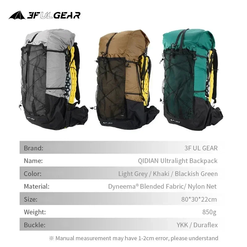 Sac à dos de randonnée léger et imperméable 3F UL Gear 40 + 16 L, pour camping, voyage, escalade, trekking, avec sangle réglable