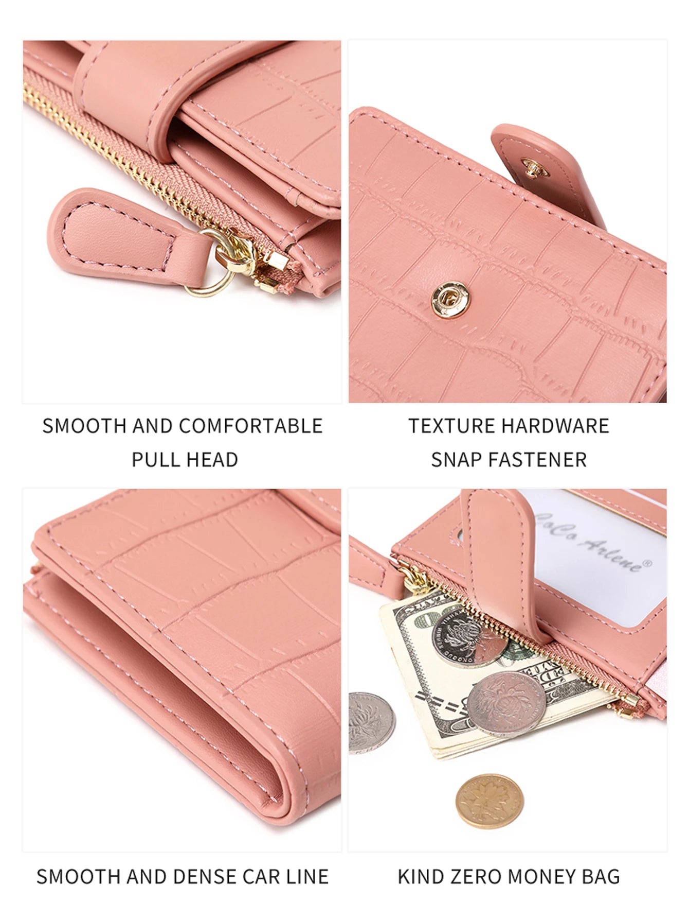 Klassisk luksuslommebok med kortklips, liten, multifunksjonell, PU-håndveske i skinn, ensfarget, dobbel fold, dame, ZeroWallet