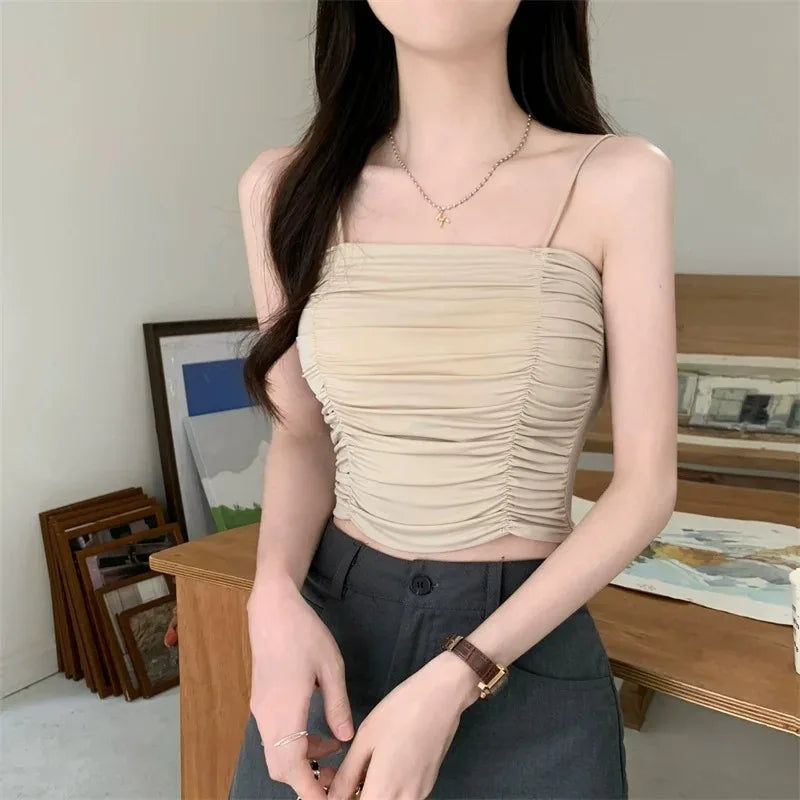 Camisetas sin mangas para mujer, tops sexys, tops de tubo para niñas con tirantes, camisola blanca para mujer, sujetadores acolchados, ropa de mujer, corsé.