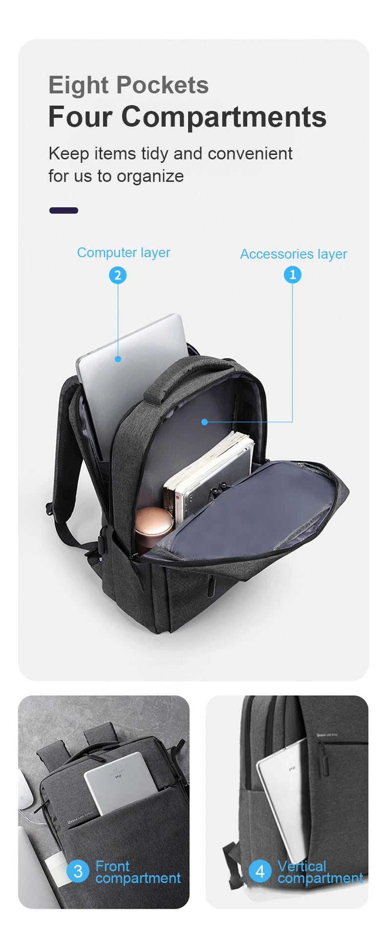 Mochila para portátil de 17.3 pulgadas, mochilas de viaje de gran capacidad, bolsa impermeable para portátil de 15.6 y 17.3 pulgadas, mochila de hombre con múltiples bolsillos