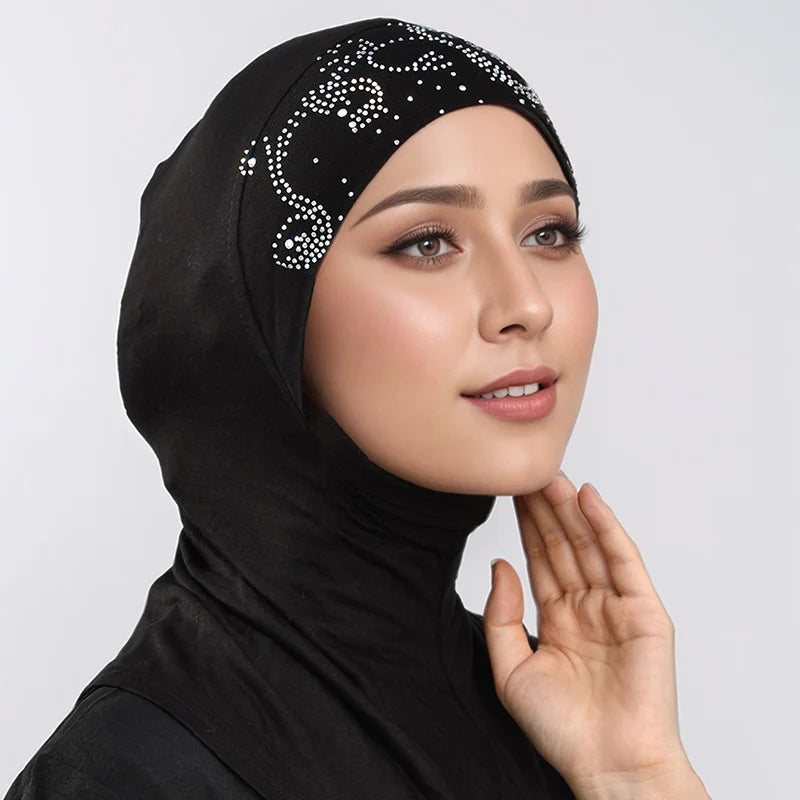 Hijabs de diamantes de imitación brillantes, gorro interior musulmán de cuello completo, pañuelo de mujer, turbante, gorro de señora, sombrero islámico, gorro con diseño de diamante único