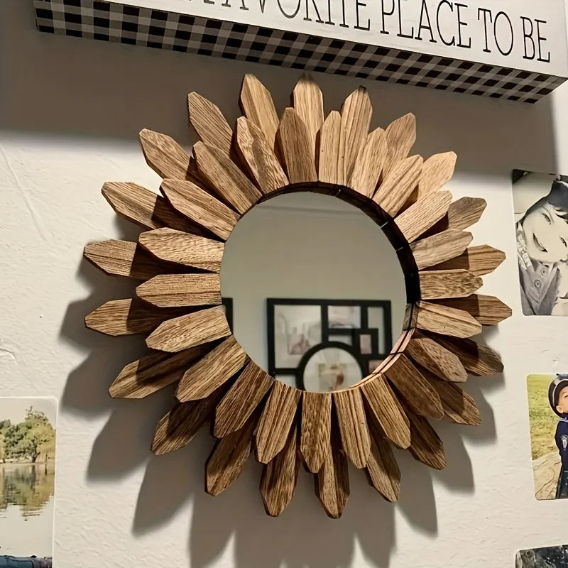 Sunflower Decorative Mirror, Wall Mirror, Wooden Decorative Mirror, Bedroom Living Room Wall Decoration, Home Decoration