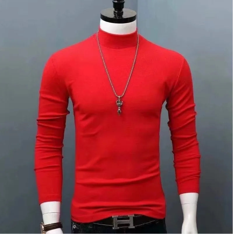 Camiseta de algodón de cuello alto y corte ajustado para hombre