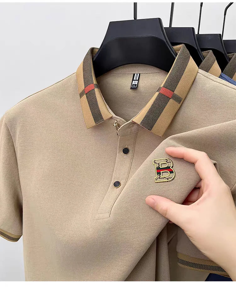 Polo de manga corta con logo de marca de lujo, camisa de polo de seda y algodón de alta gama, transpirable, para hombre, nueva colección de verano, camiseta Paul, ropa de hombre informal de moda.