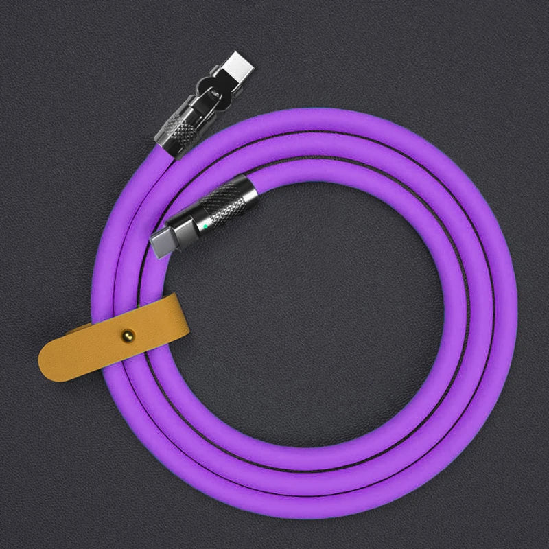Câble de données USB Type-C 120 W 6 A, charge ultra rapide, coudé à 180 °, en silicone, type-c, 1 m/2 m