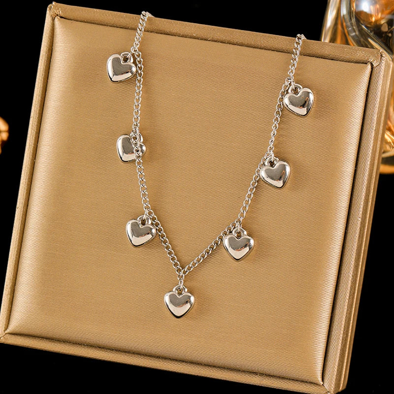 EILIECK 316L Stainless Steel Heart Love Pendant Necklace For Women Fashion New 18K Gold Plated Neck Chain Jewelry Collar Gift