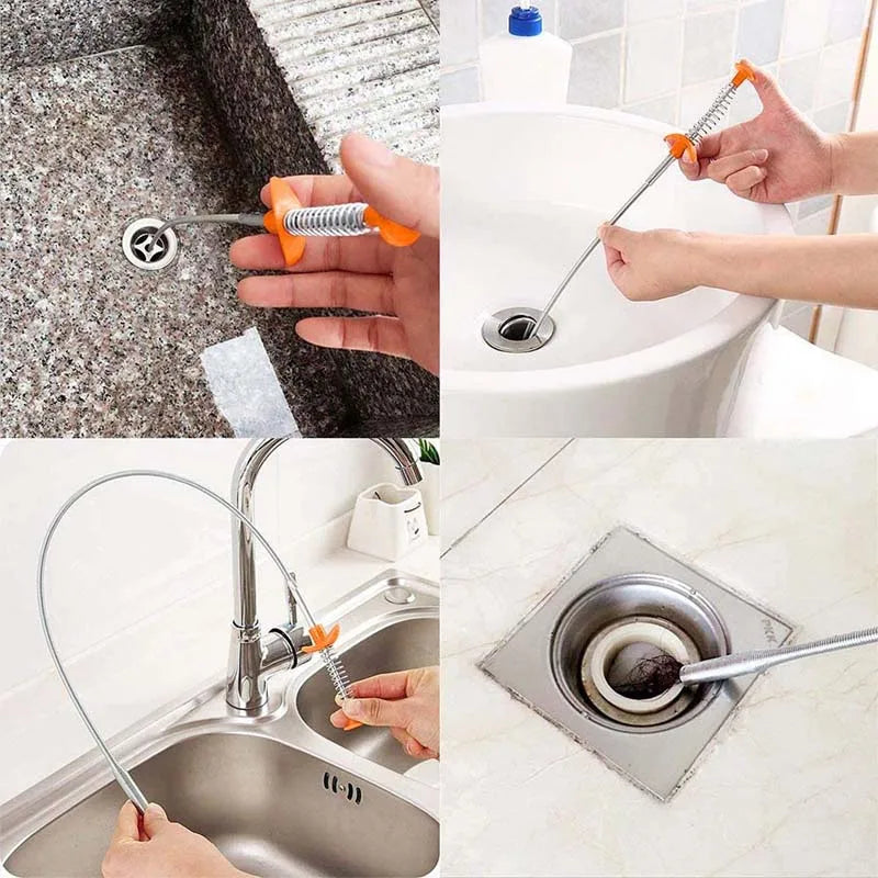 Herramienta de limpieza de desagües flexible con garra retráctil para eliminar obstrucciones, gancho de draga para tuberías de primavera, pinza recogedora, herramientas de cocina.