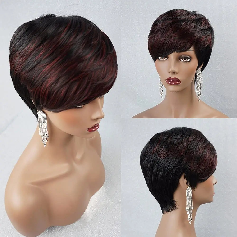 Pixie Cut Wig for Black Women Synthetic Wigs for Black Women Short Bob Wig Human Hair Wigs with Bangs Short Wigs for Black Wome