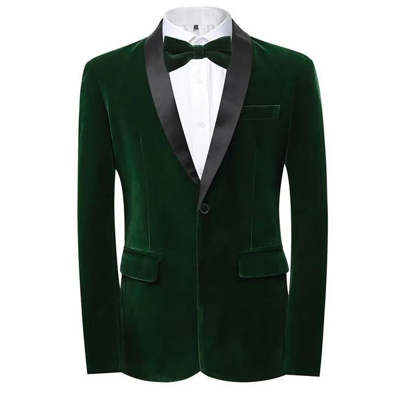 Traje de terciopelo dorado de lujo para hombre de alta calidad, chaqueta ajustada de un botón, azul/rojo/verde, nuevo Blazer de vestir para boda/fiesta de graduación para hombre