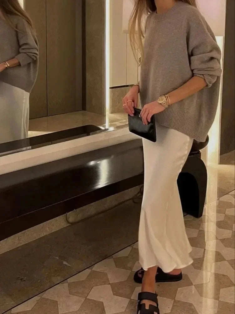 Willshela Falda de satén negra para mujer, falda larga elegante de cintura alta para mujer, falda midi de moda de verano, faldas de oficina para mujer