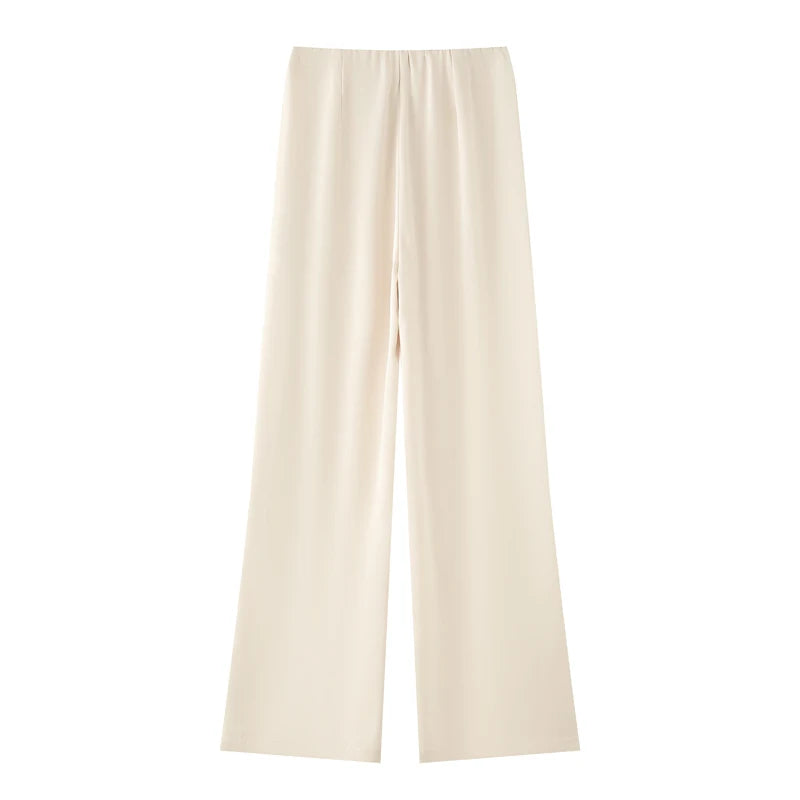 Conjuntos de pantalones para mujer TRAF, blusas de tubo de satén, conjunto de dos piezas para mujer, traje de verano elegante, pantalones de dos piezas, top sin mangas para mujer