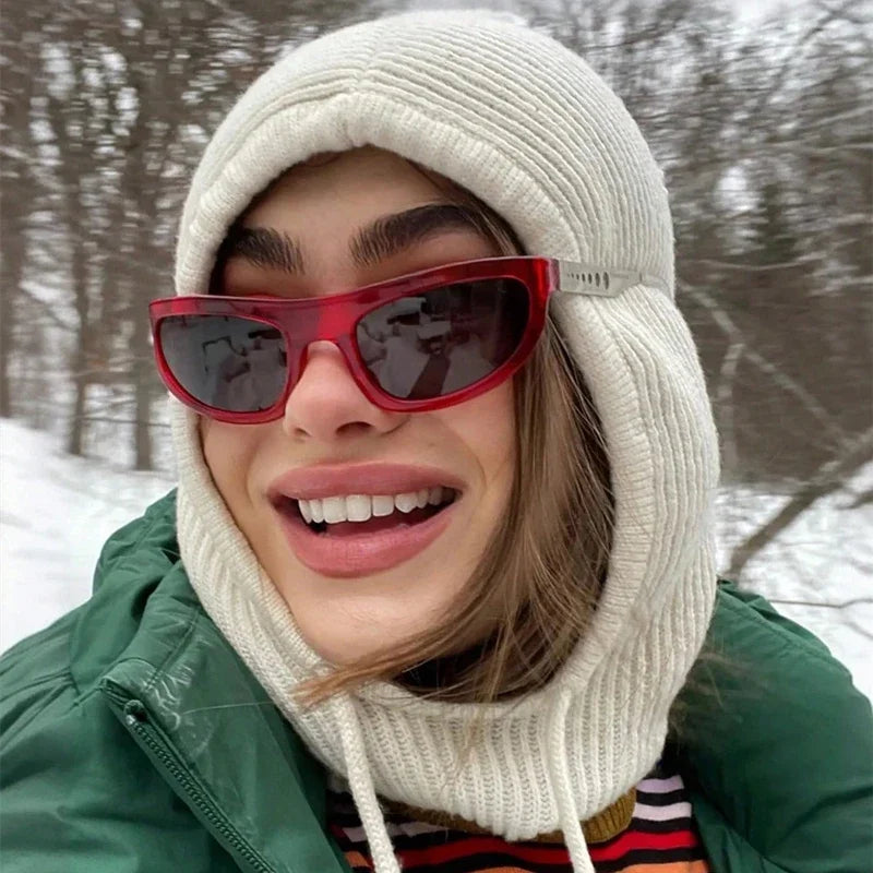 Cagoule d'hiver à capuche pour femme, coupe-vent, en tricot, idéal pour les voyages en plein air