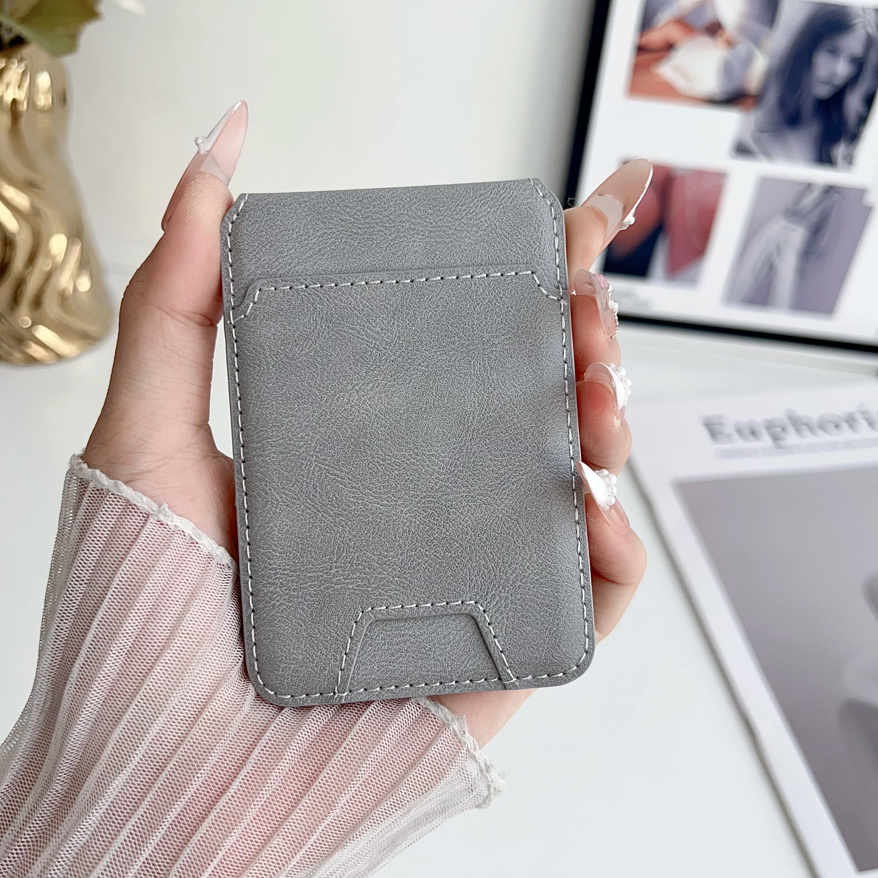 For Magsafe Magnetic Pu Leather Wallet Stand Credit Card Holder for Iphone 16 15 14 13 12 Pro Max Card Holder Phone Bag Cover