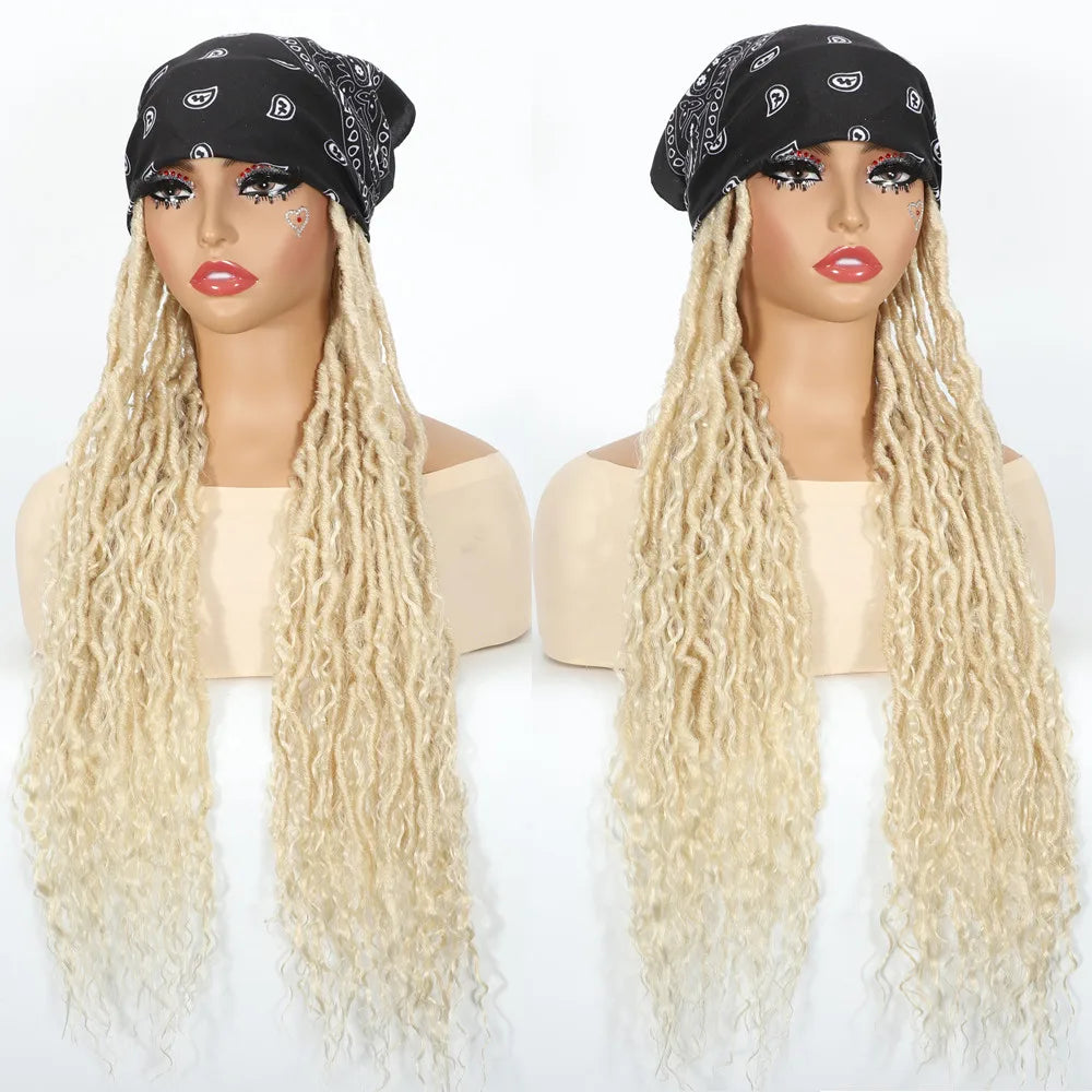 SQRDGQ Pannebåndparykk for kvinner Flettet syntetisk parykk med justerbar turban Flettehår Blonde parykker for kvinner