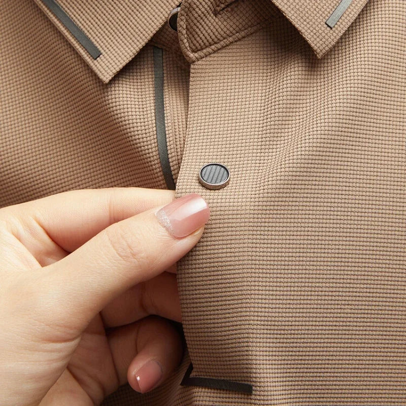 Polo de hombre, sin costuras, prémium, de lujo, tela fresca, casual de negocios, golf, corte ajustado, blusa con cuello, camiseta