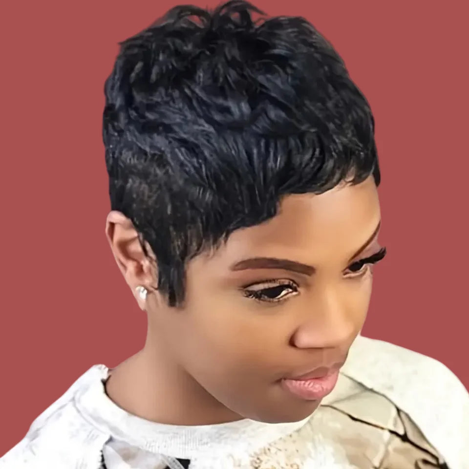 Korte Lagdelte Pixie Cut Full Maskinproduserte Parykker Med Pannelugg Sommerfrisyre Naturlig 1b Farge