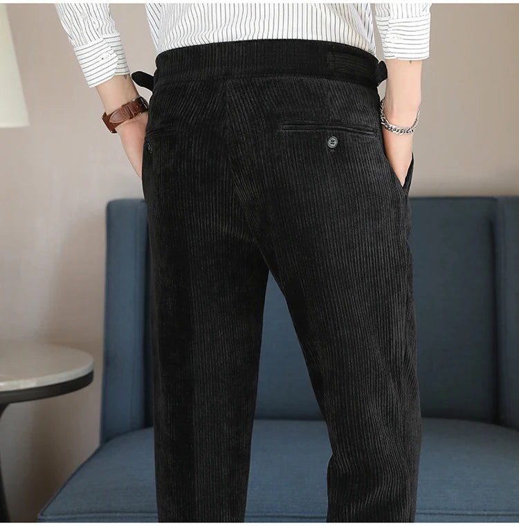 Nuevo pantalón informal de cintura alta de felpilla napolitana de lujo ligero para hombres, pantalón de vestir para hombres de ajuste delgado con sensación premium, pantalón