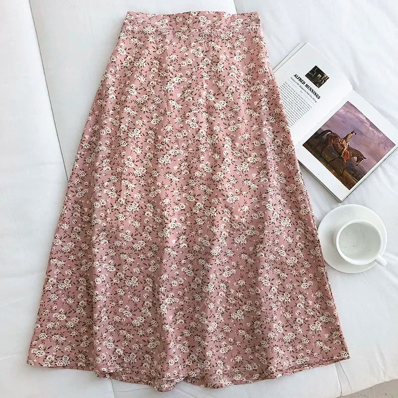 Woman Skirt Summer New Korean Ins Fashion Temperament Gentle Vintage Floral Slim Versatile High Waist Female Skirt