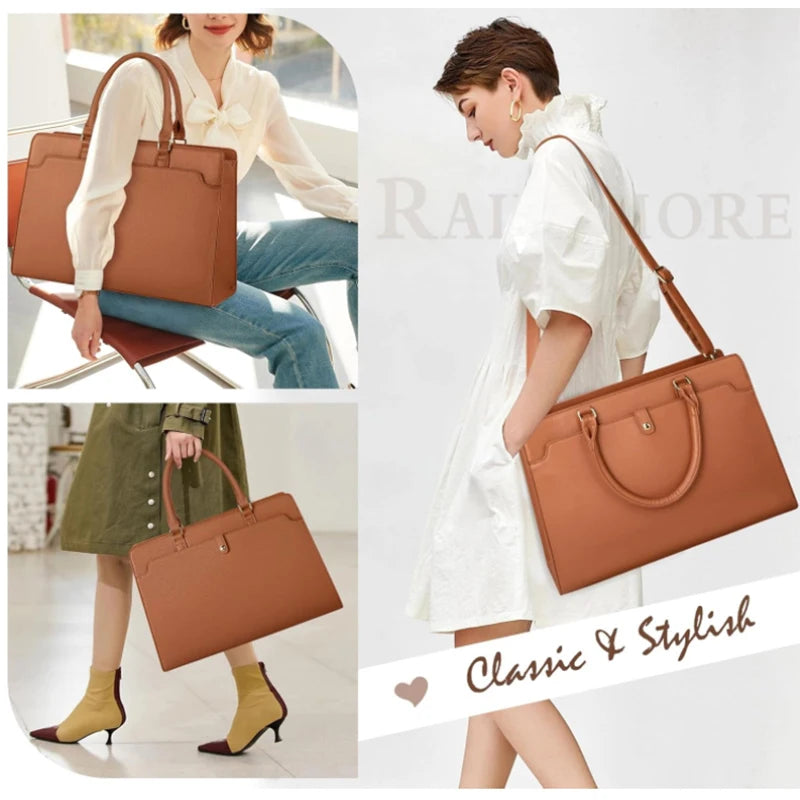 Large Capacity Laptop Bag for Women 15.6 Inch Laptop Tote Bag Leather Work Bag Waterproof Briefcase Business Office Computer Bag
