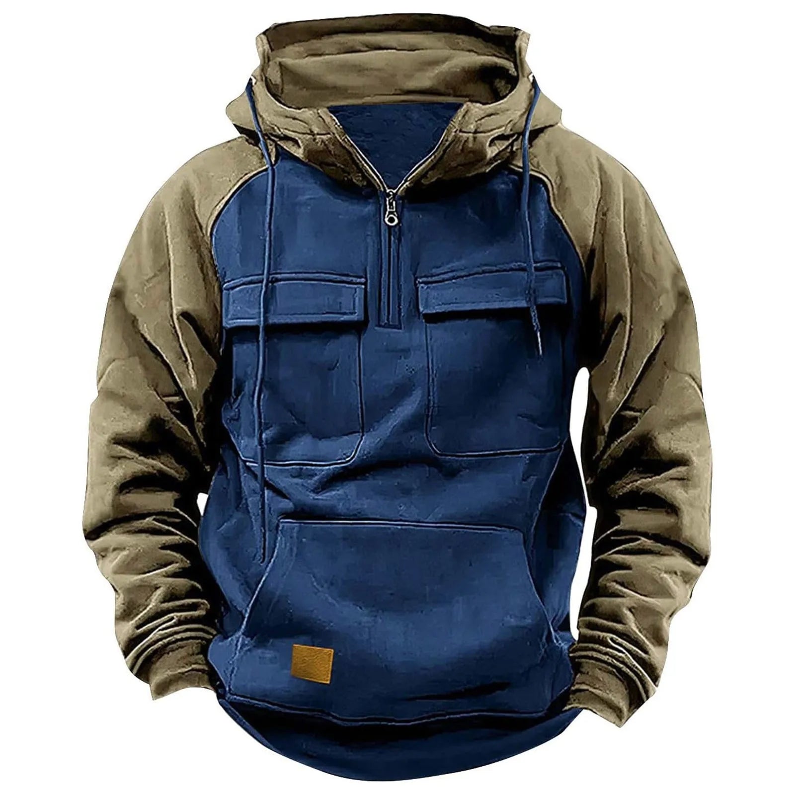 Sweat-shirt à capuche pour homme, style patchwork, ample, avec poches, manches longues, style décontracté, collection printemps-automne