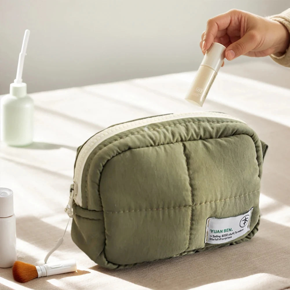 Bolso de maquillaje acolchado para mujer, neceser de maquillaje, bolso estético para cosméticos, neceser de cosméticos impermeable acolchado, bolso de viaje para exteriores