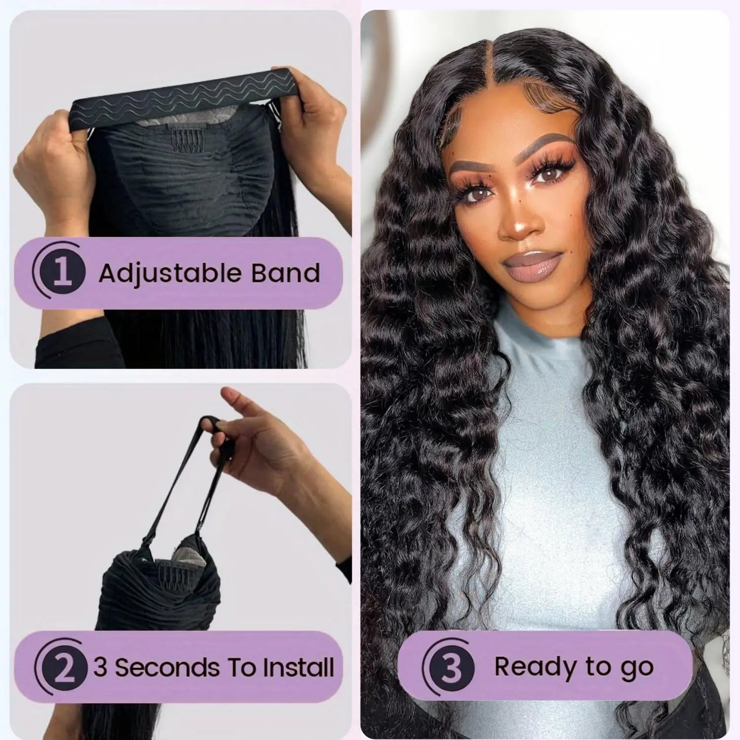 Pelucas sin pegamento Wear and Go de 42 pulgadas, cabello humano, pre arrancado, precortado, pelucas con cierre de encaje HD de 5x5, peluca Deep Wave de 250% de densidad para mujer