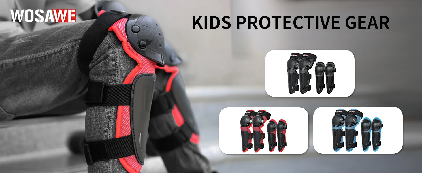 WOSAWE Ensemble de protections pour enfants, quatre genouillères, coudières, protège-coudes, pour enfants, jeunes, VTT, moto, motocross