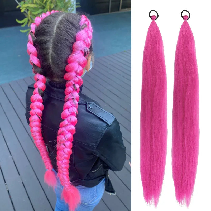 2PCS Synthetic pair of female rubber band boxing color synthetic braided ponytail wig long straight hair heat-resistant ponytail