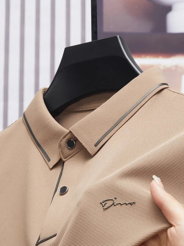 Polo de hombre, sin costuras, prémium, de lujo, tela fresca, casual de negocios, golf, corte ajustado, blusa con cuello, camiseta