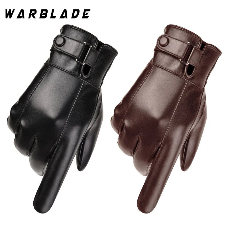 New Winter Gloves Men Women Black PU Leather Cashmere Warm Driving Gloves Mittens Touch Screen Waterproof Tactical Gloves