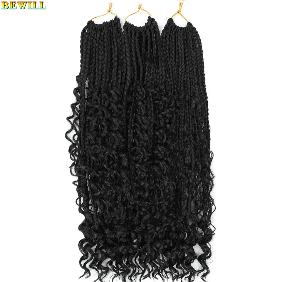 18" Long Boho Braids Extensions Goddess Box Braids Crochet Hair Black Purple Pink Synthetic Braiding Hair Bohemian Hippie Braids